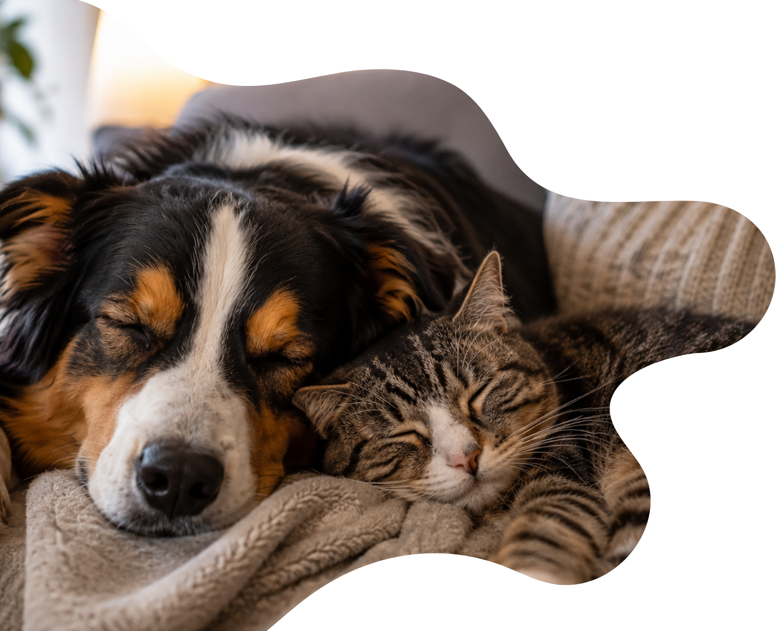 Hund und Katze schlafen friedlich nebeneinander bei Tiertherapie Zietz in Herzberg am Harz